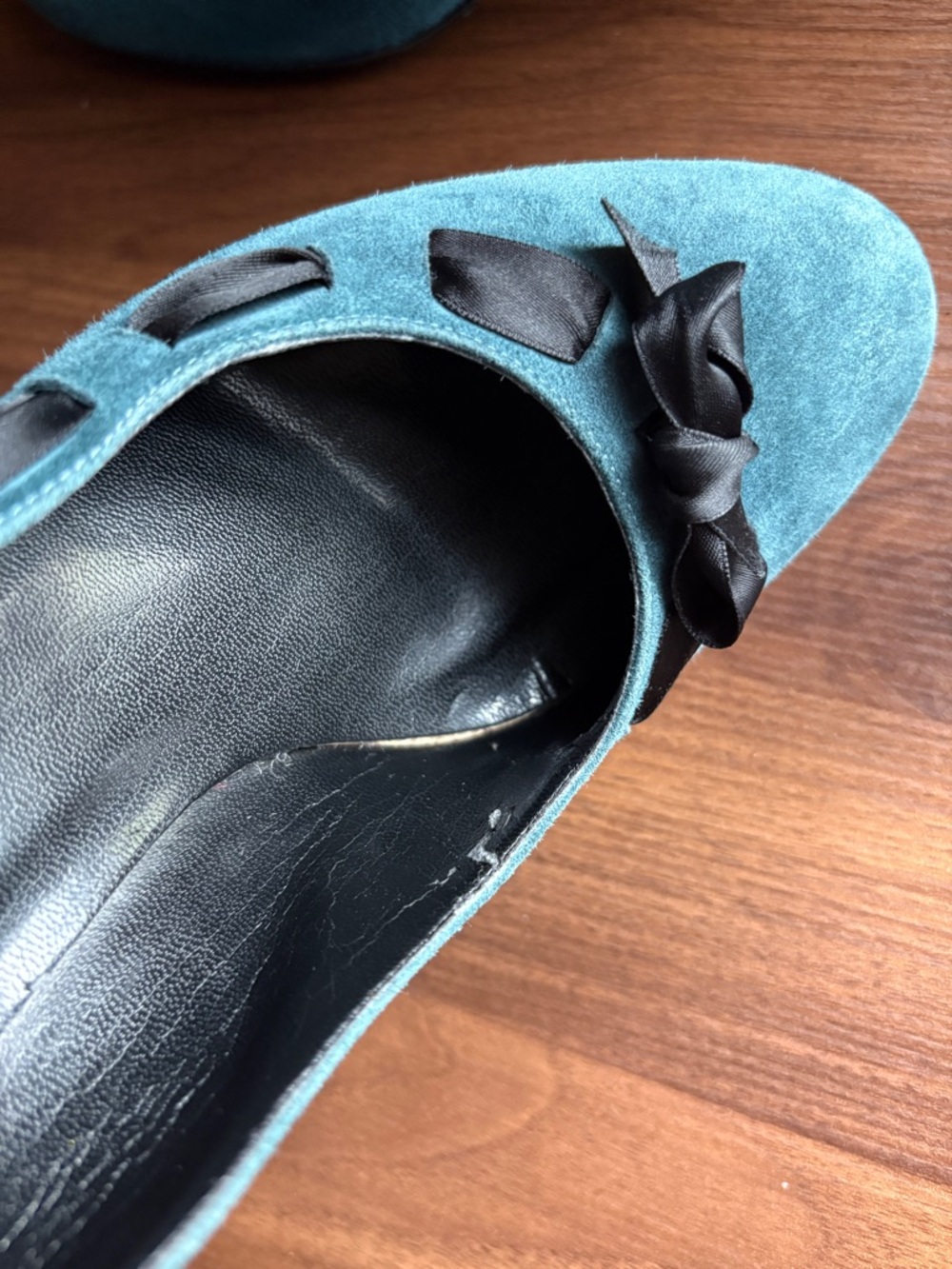 Massimo Baldi Italian-Made Blue Suede Heels Black Ribbon & Bow Women's Size 10 - Picture 12 of 15